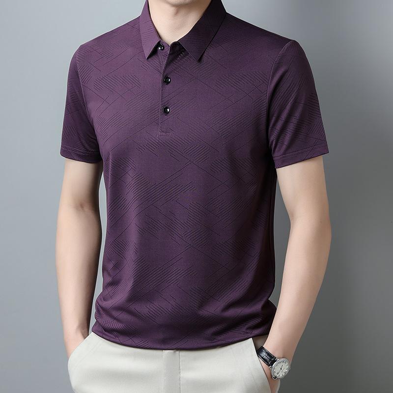 Comfortable And Breathable High-End Ice Silk Short-Sleeved Polo Shirt Men'S Lapel T-Shirt Loose Half-Sleeved T-Shirt Casual