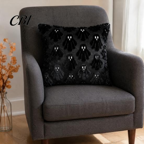 Versatile Square Throw Pillow Covers Halloween Ghost Cushion Cover, Fuzzy 18x18 Inch Washable Plush Case for Sofa Couch Home Holiday Decor Removable