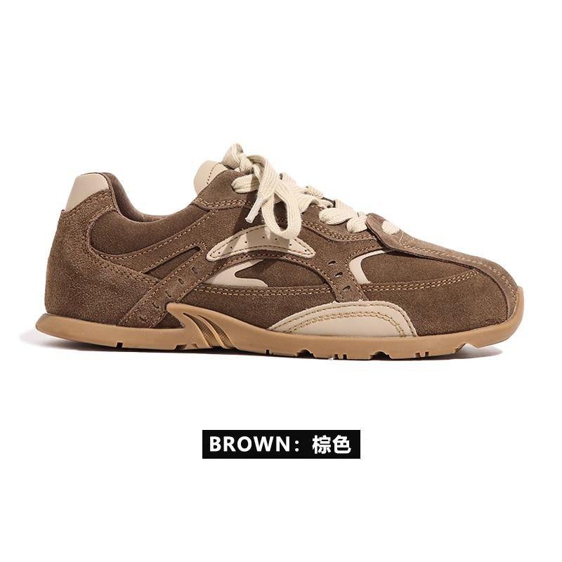 2025 Autumn Color Matching Retro Moral Training Shoes Women's Internet Celebrity Flat-bottomed Versatile Cow Velvet Casual Sports Shoes Tide
