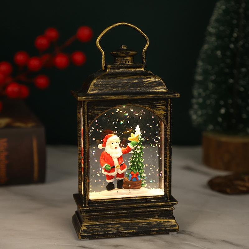 Christmas Decoration LED Plastic Glowing Santa Claus Interior Scene Water-Filled Flat Wind Lantern Tabletop Ornament Snowman