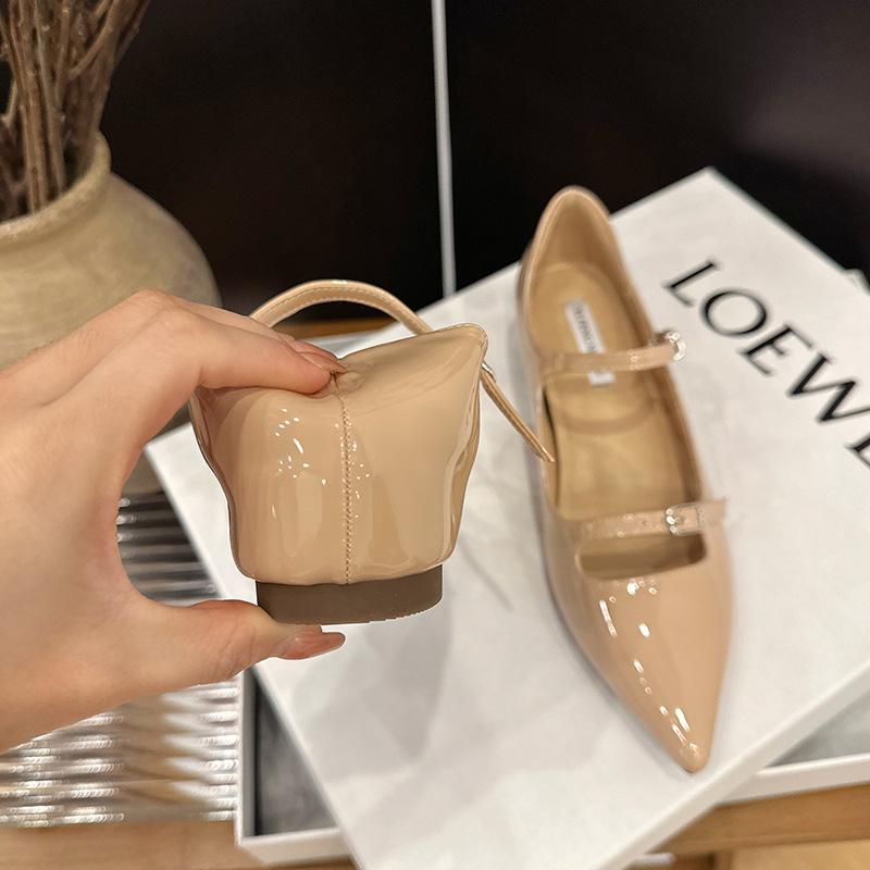 French patent leather pointed single shoes women's 2025 spring and autumn new shallow mouth shoes temperament inner height increase 5cm flat bottom 