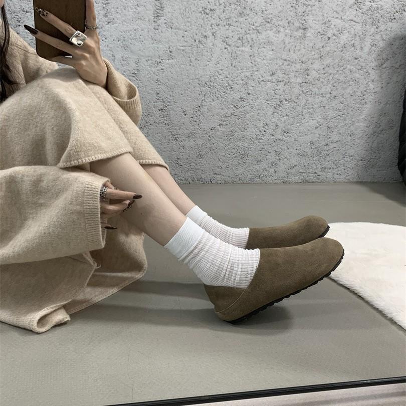 Lazy Wind! Retro Round Head Ugly Cute One-pedal Boken Single Shoes 2025 Autumn and Winter Soft-soled Grandma Shoes