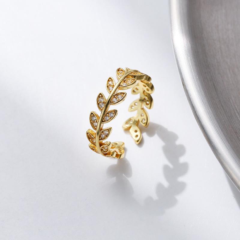 Golden Wheat Spike Zircon Ring for Women - Trendy Full Diamond Electroplated Jewelry.
