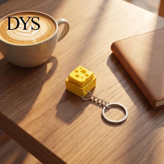 Unique Cheese Shape Keyring Fidget Keychain, Mechanical Keyboard Click, Creative Sound Stress Relief Funny Sensory Gift Toy, Durable Plastic Portable