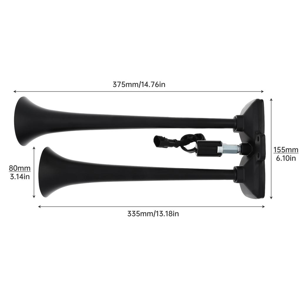 24V 300dB Super Laut Zinklegierung Doppelhorn Lufthorn Schwerlast Hoch Tief Doppelton Einstellbar Schwarz für Fahrzeug LKW Auto Modifikation