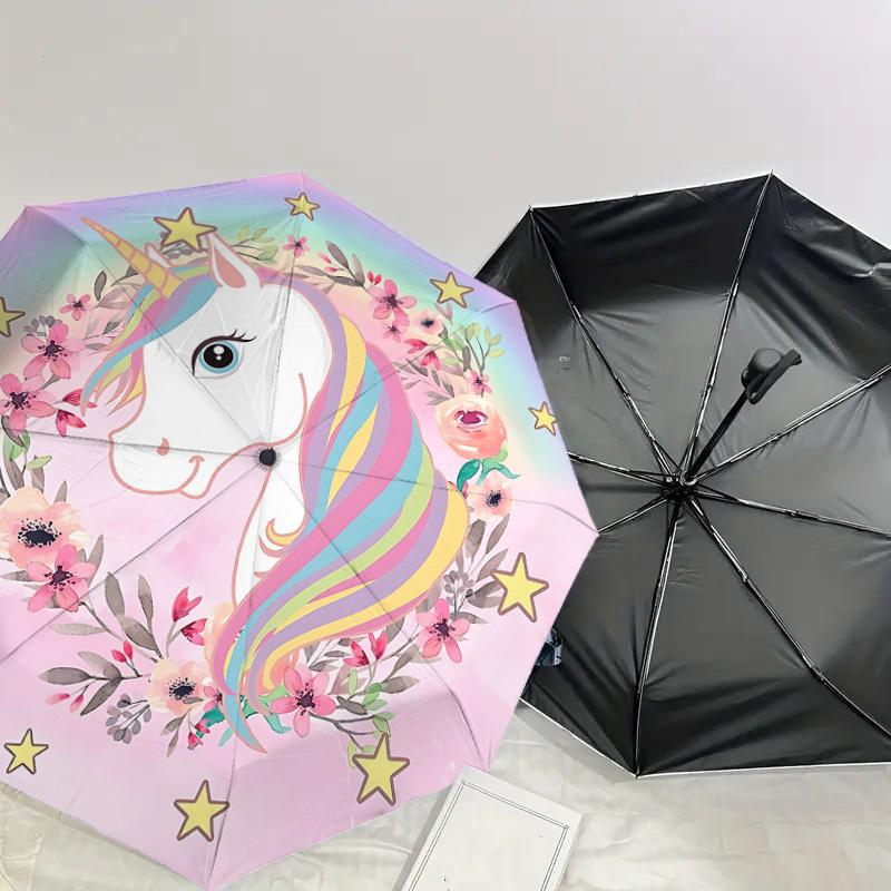 1PC unicorn flowers Umbrella-8-Rib Reinforced, Automatic Open, Lightweight & Durable, Cute Fashion Accessory for Outdoor, Beach or Casual Use, Beach U