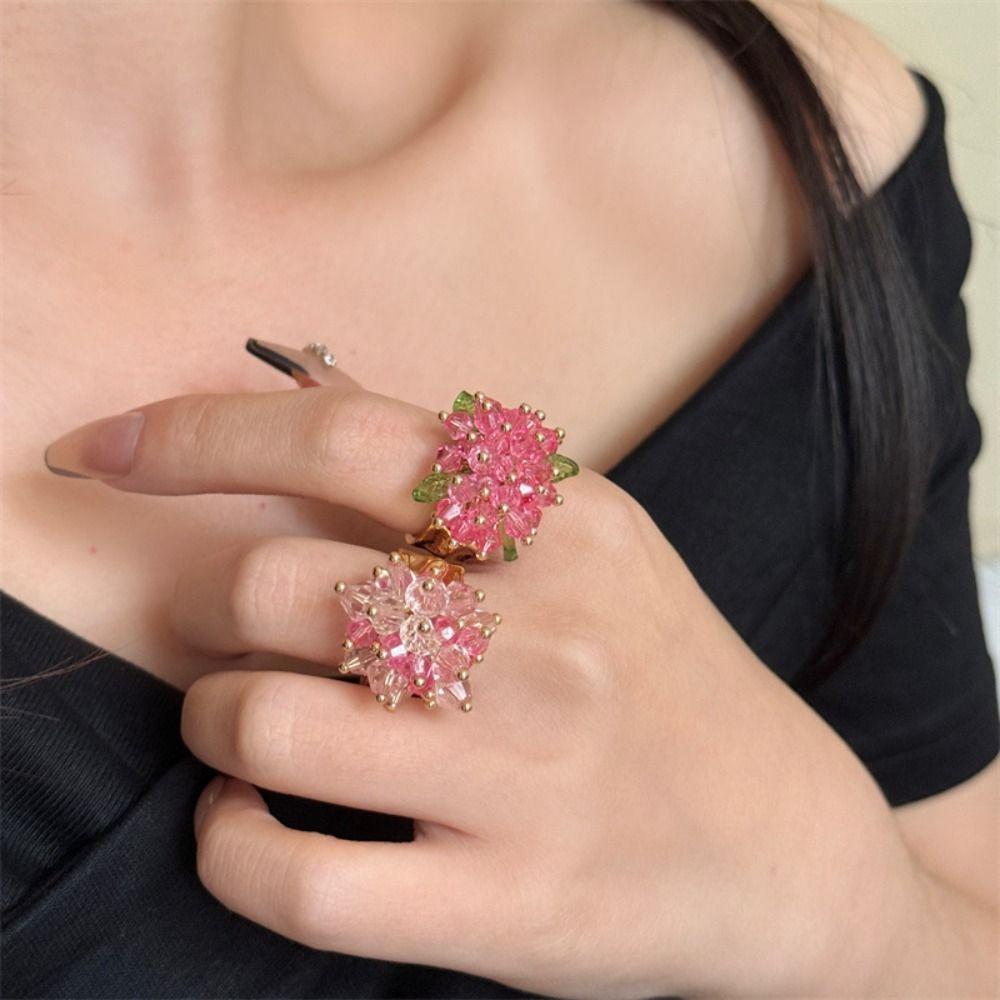 Korean Style Y2K Open Ring Firework Finger Buckle Personality Beaded Flower  Ring  Women