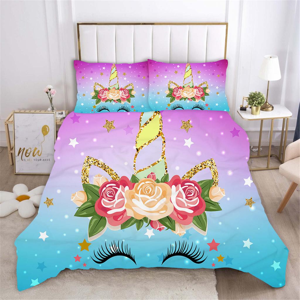 Zestaw Poszwy na Kołdrę Jednorożec Kołdra Pościel 3D Zestaw Pościeli Dziecięcej 3-częściowy 1 Poszwa na Kołdrę Rozmiar King Halloween Boże Narodzenie