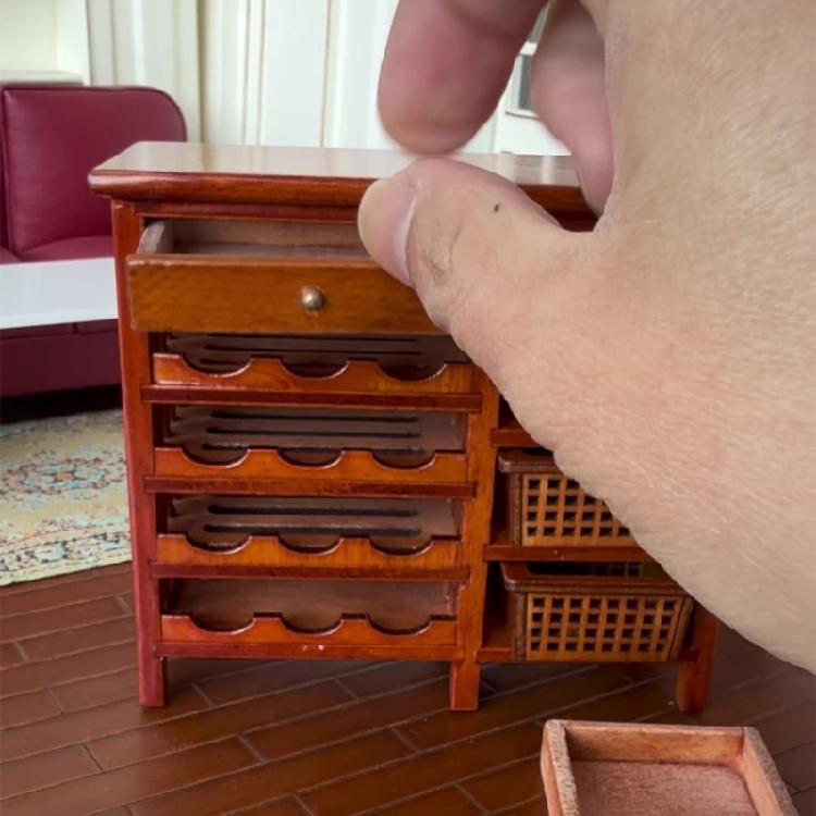 Wooden Wine Storage Cabinet For Model Doll House Kitchen Scene Arrangement 1/12 Miniature Furniture Display Accessory