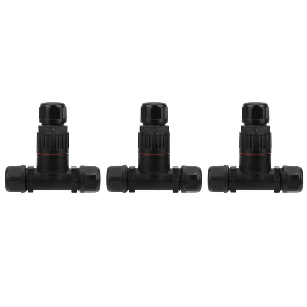 3Pcs IP68 Waterproof Connector Electrical Cable 3 Way T Shape Outdoor Industrial Accessories