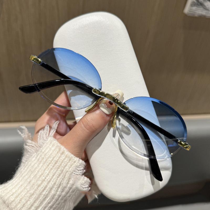 Non-polarizd Rimless Oval Women Sunglasses Vintage Punk Sun Glasses Trendy Frameless Shades