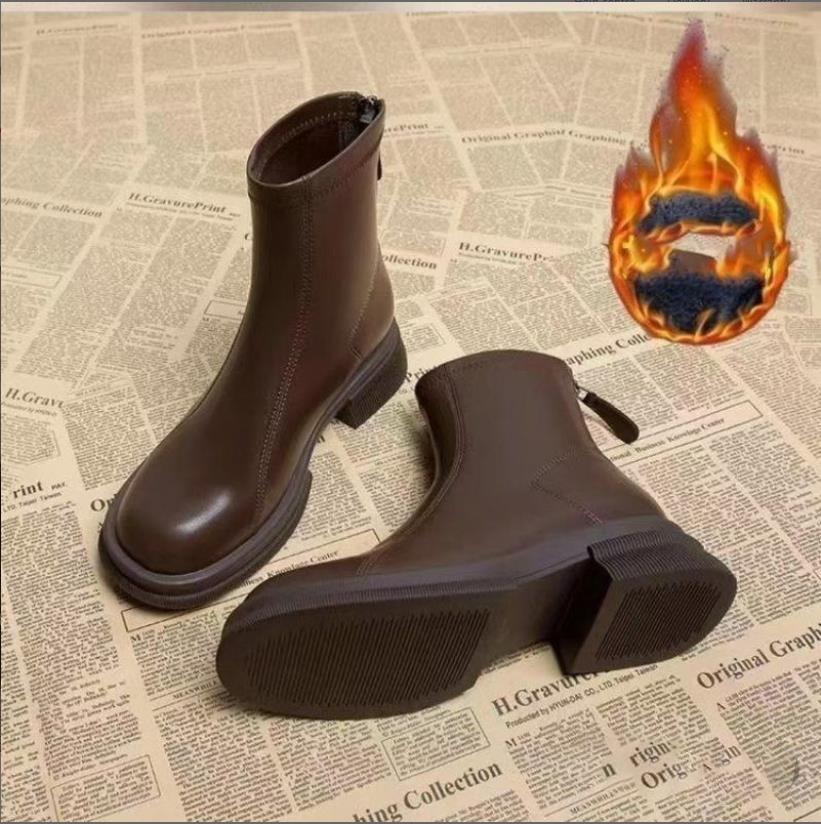Autumn Winter Women Ankle Boots Casual Back Zippers Low Heels Shoes Ladies Vintage Short Booties