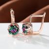 Rose Gold Color Round Cut Pink Red Blue Rainbow Birthstone Drop Dangle Earrings Eight Claw Stud Hook Earrings Jewelry
