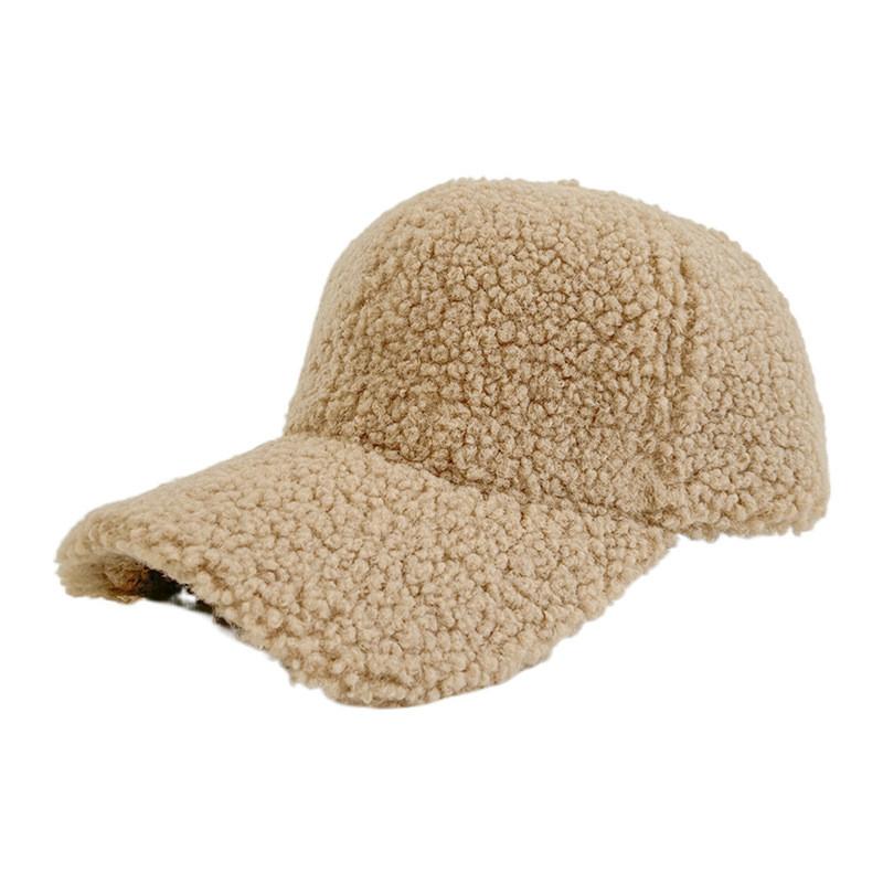 Lamb Womens Wool Baseball Cap Fleece Pure Color Warm Outdoor Winter Autumn