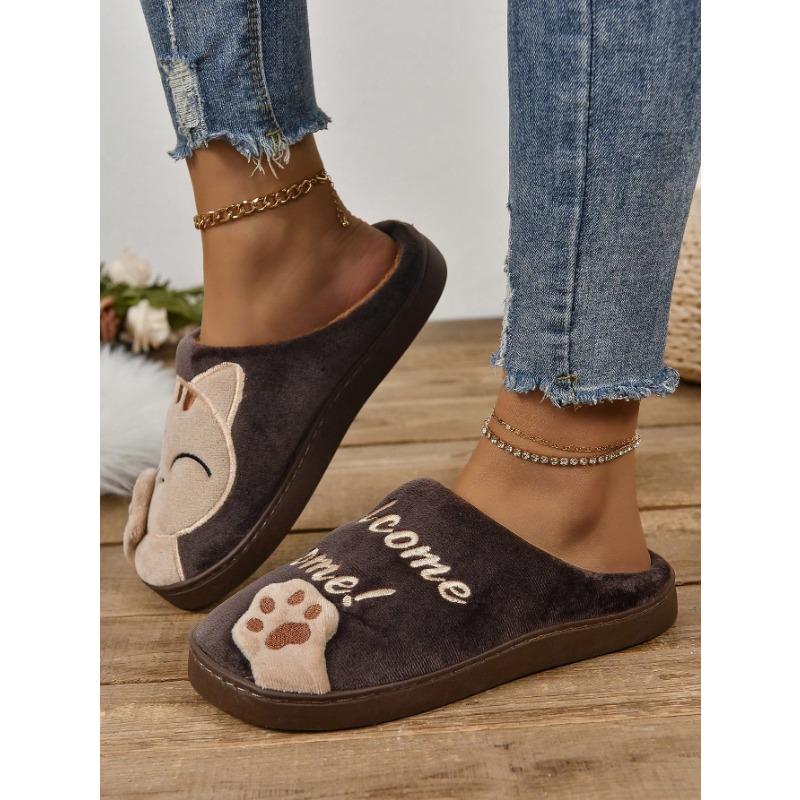 Home Slippers, New Cartoon Fluffy Slippers, Comfortable and Warm  Soft Plush Shoes, Solid Color Indoor Floor Slippers