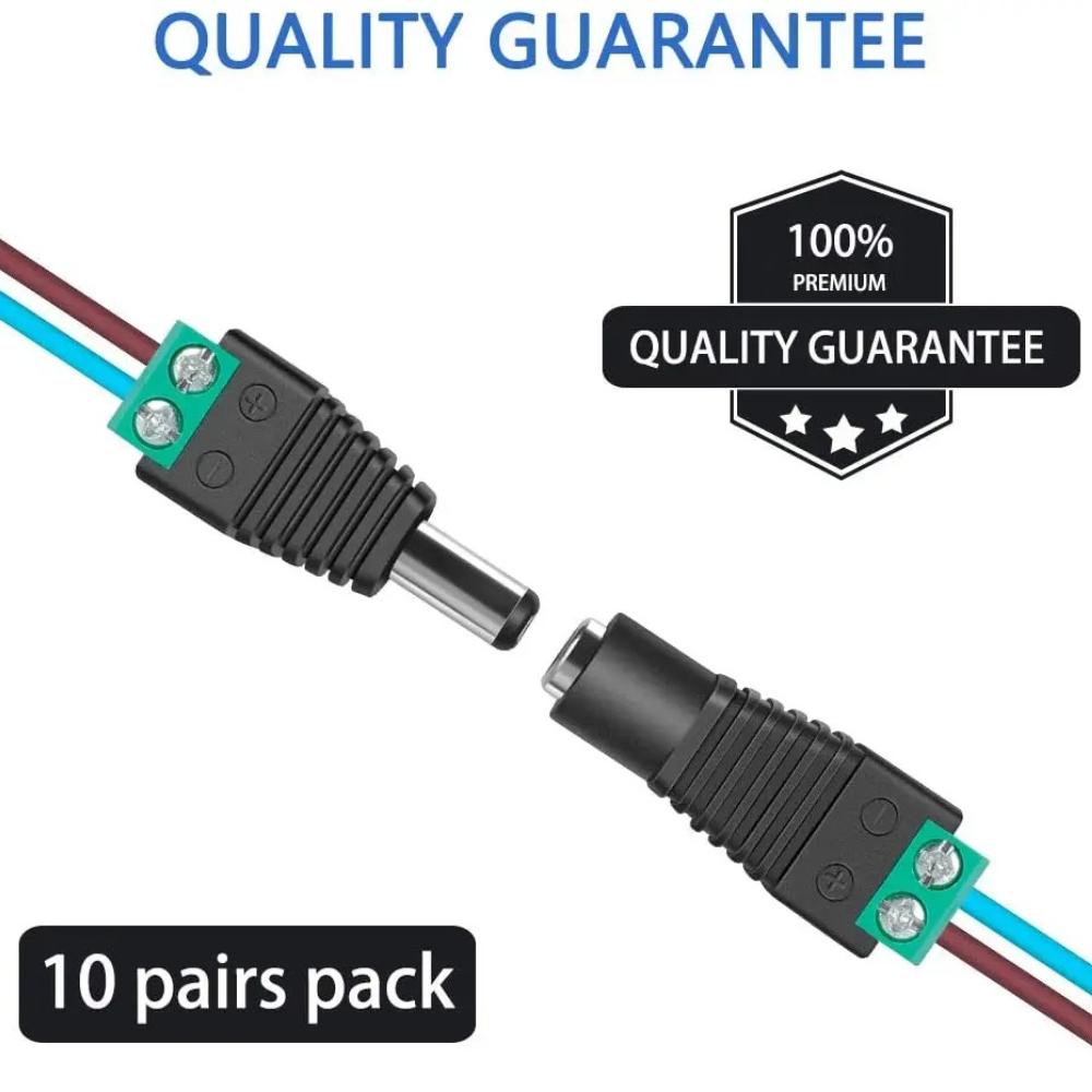 12V DC Power Connector 5.5mm x 2.5mm Power Jack Adapter 100 Pairs/100PCS For Led Strip CCTV Security Camera Wire Ends