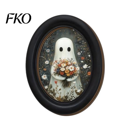 Cute Ghost Painting Halloween Wall Decor, Table Sign, Vintage Oval Framed Non-marking Art Picture, Decorative for Mantel Living Room Bedroom