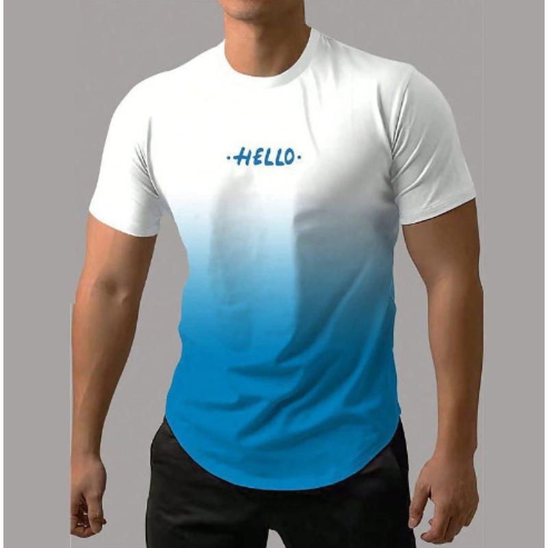 Men's 3D Printed T-Shirt gradient color Short Sleeve O-Neck Pullover casual top