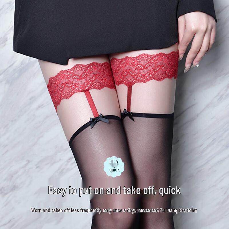 Lansha Sexy Lace Bow Thigh-High Stockings with Fake Garter
