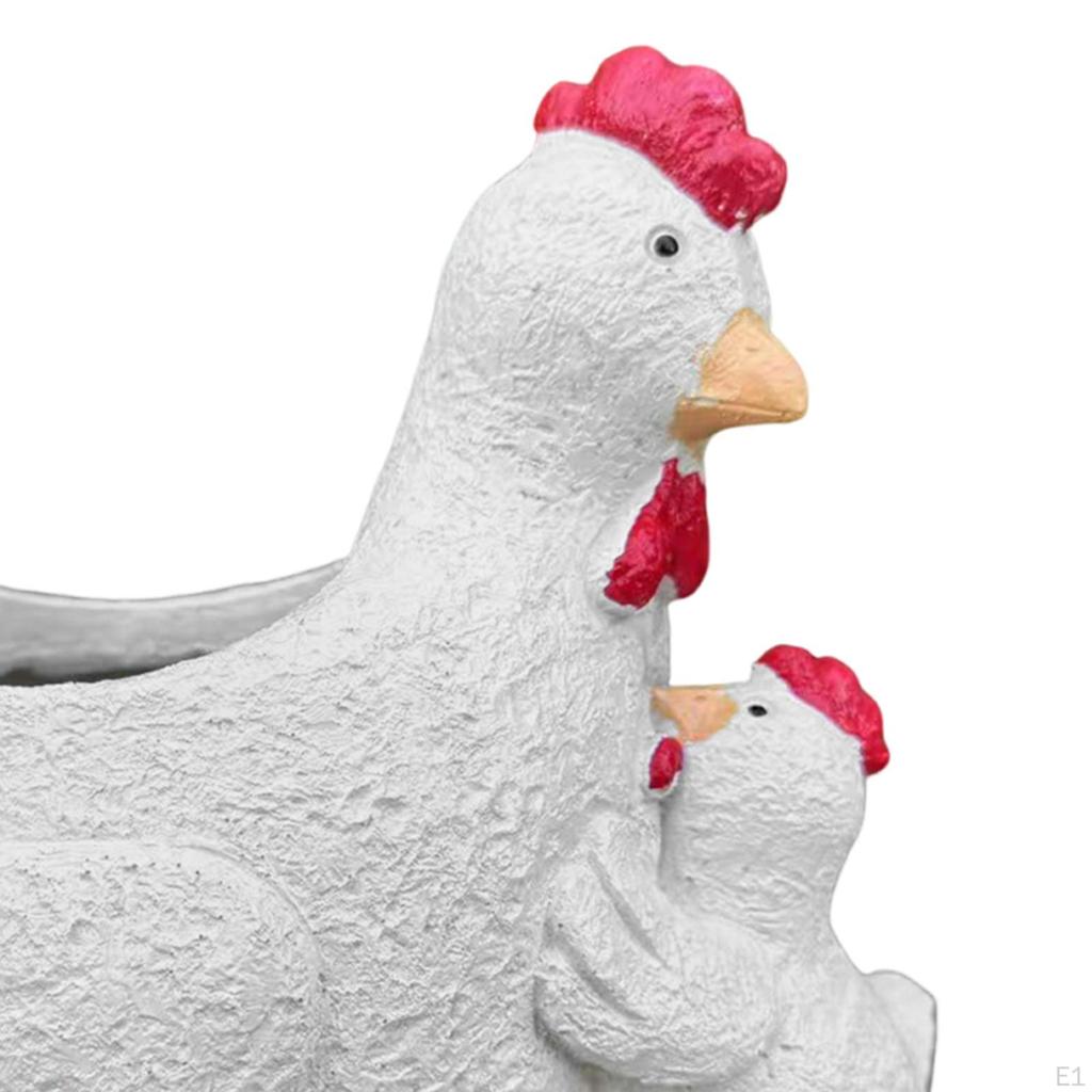 Chicken Planter Pot Hen and Chicks Statue Resin Rooster Sculpture Animal Figurine for Outdoor Lawn