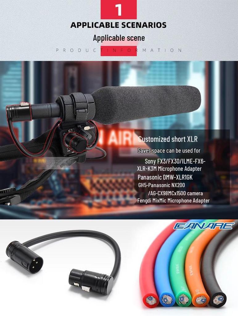 Right-Angle 3-Pin XLR Male to Female Microphone Audio Cable