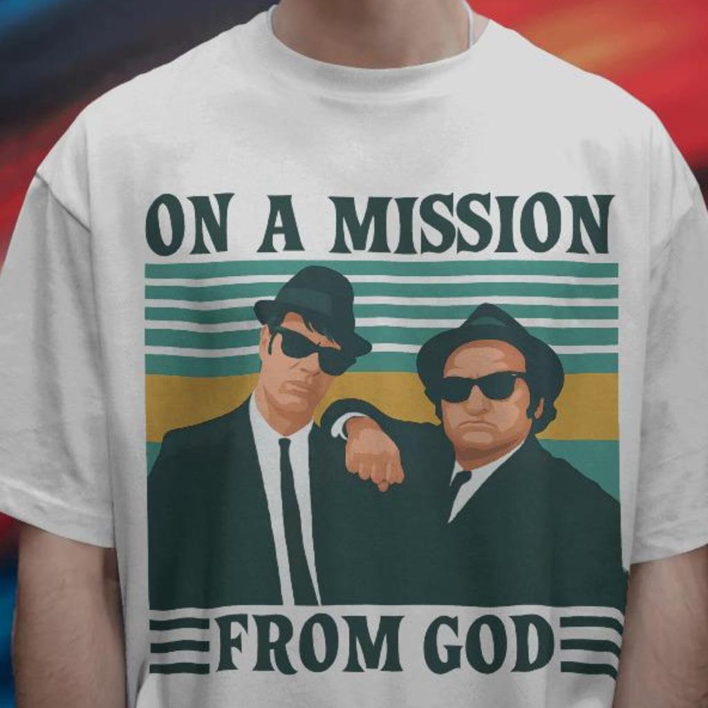 Comfort Colors The Blues Brothers T-Shirt: On a Mission From God,John Belushi Fan Gift
