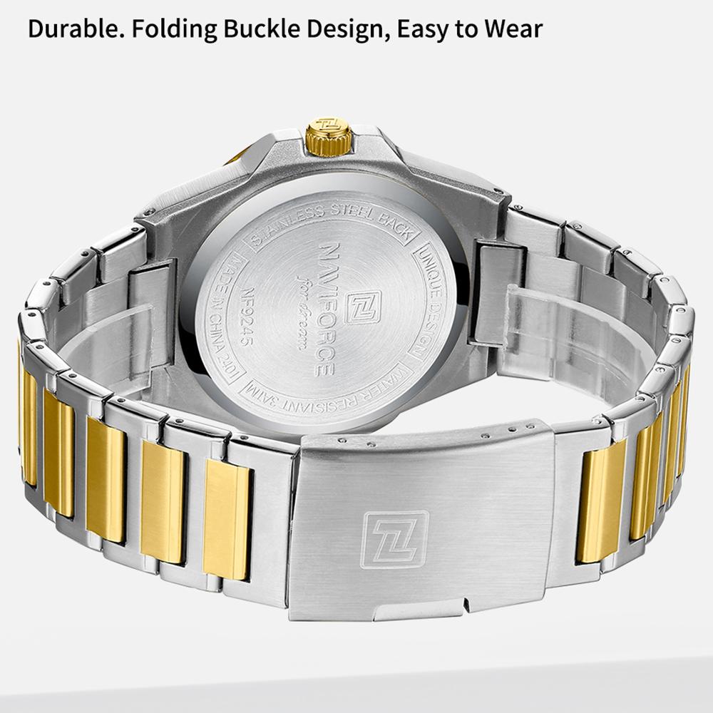 NAVIFORCE Simple Watch for Men Stainless Steel Strap Calendar Movement Luminous Pointer Waterproof 3ATM Casual Fashion Men's Watch NF9245