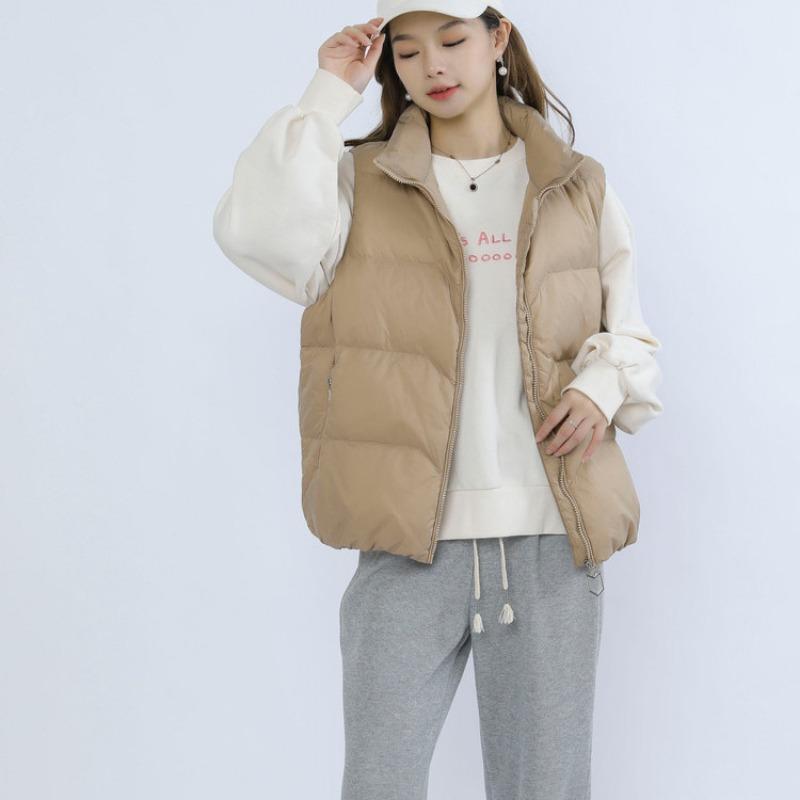 Autumn and Winter Women's Loose Stand-up Collar Waistcoat Women's Vest Simple Duck Down Jacket