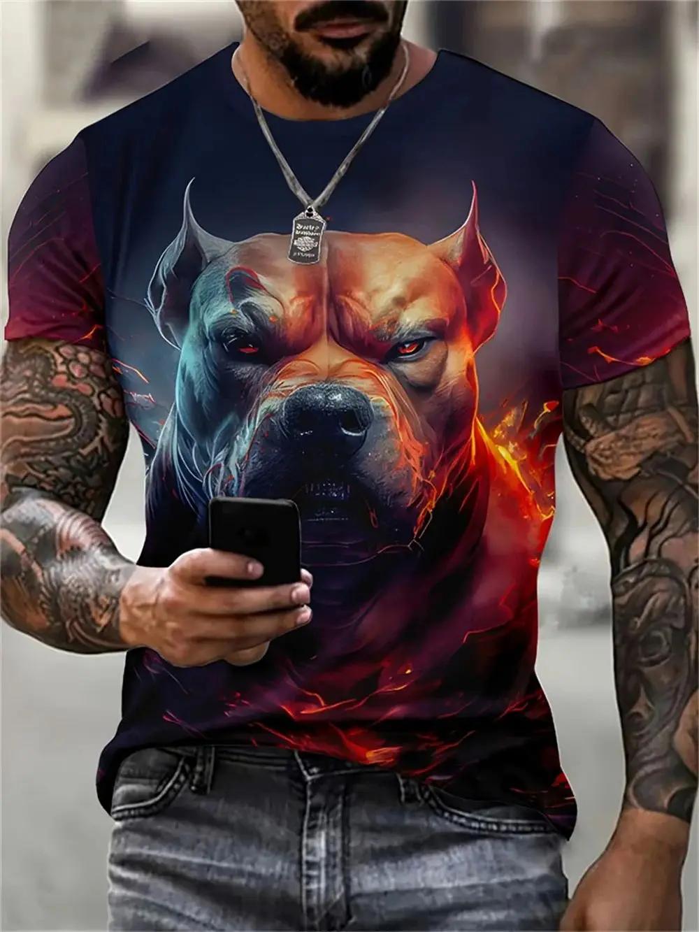 

Summer Men s Fashionable Dog Pattern 3D Printed T-shirt Creative Hip-hop Cool Round Neck Clothing Comfortable Casual Soft Loose Short Sleeved Tops XL