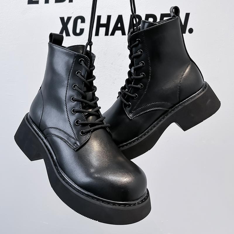 Designer-Marken-Interview Business Kurzstiefel Herren Echtleder Freizeitschuhe Dicke Sohle Schnürschuhe Herren Arbeitsstiefel Trendig