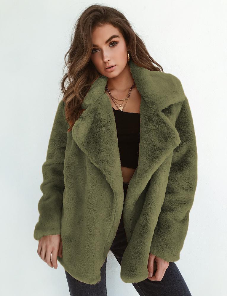 

European & American Fashion Slim-Fit Plush Lapel Coat for Autumn/Winter XXX-Large армия зеленый