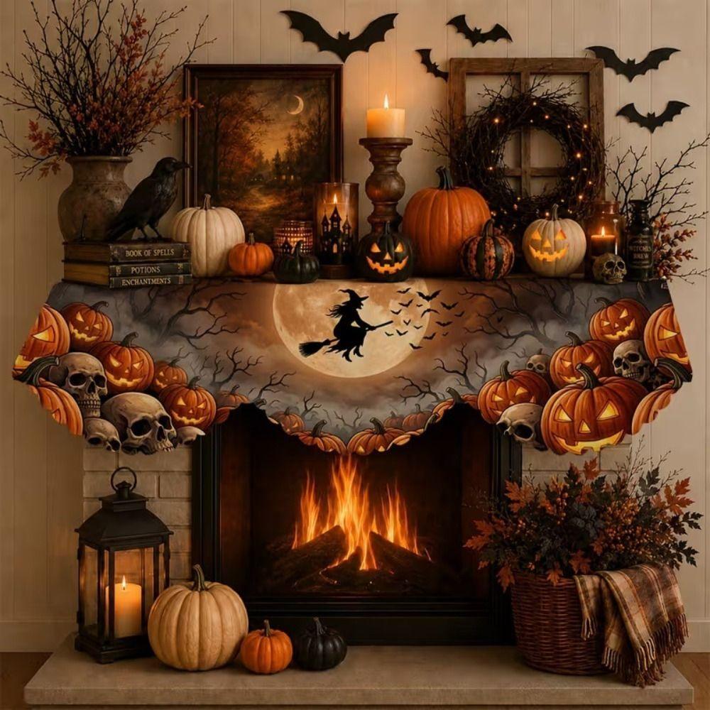 Halloween-Kamin-Schal mit Zackensaum Landhausstil Gruselige Kamin-Dekoration Herbst-Wohnkultur