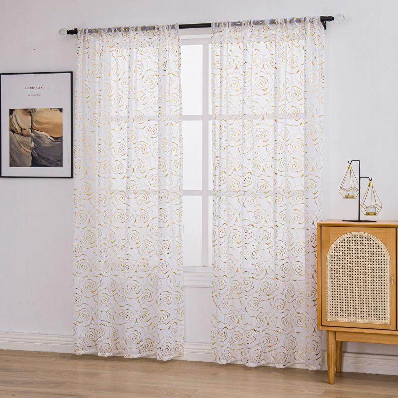 Rose Gold Foil Sheer Curtain – Floral Semi-Blackout Window Curtain, Rod Pocket, 1 Panel, Home Decor