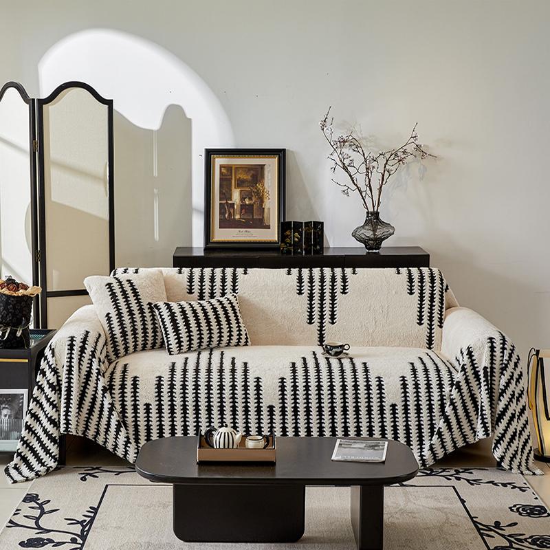 Chenille Fabric Sofa Blanket Nordic Style Universal Throw Blankets with Tassel for Living Room Four Seasons Couch Protector