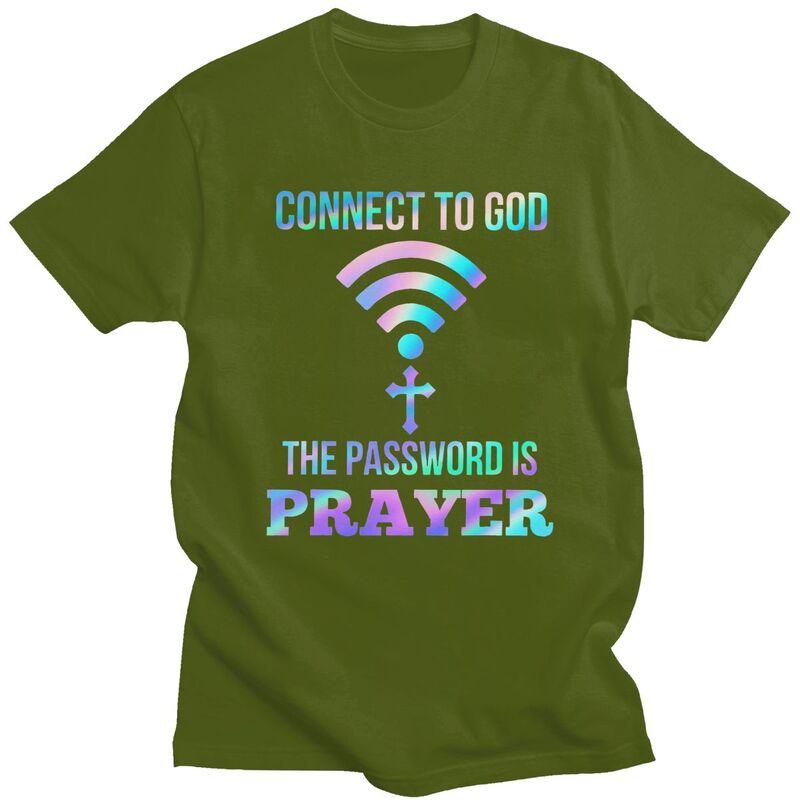 Anpassad Klassisk Koppla Till Gud Lösenordet Är Bön Kristna Gåva T-shirts Herr Kortärmad Casual T-shirt Toppar Överdimensionerade T-shirts
