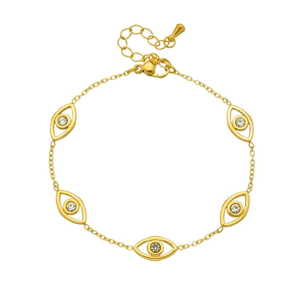 Rhinestone Hollow Gold-Plated Eye Pendant Chain Jewelry Set