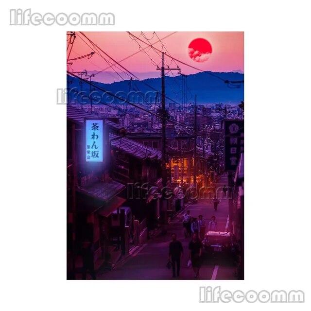 

Аниме Город Неоновая Ночь 80-х годов Vaporwave Япония Город Уличный Плакат Настенное Искусство Холст Картины Настенные Панно Для Гостиной Домашний Декор Без Рамки 21*30cm
