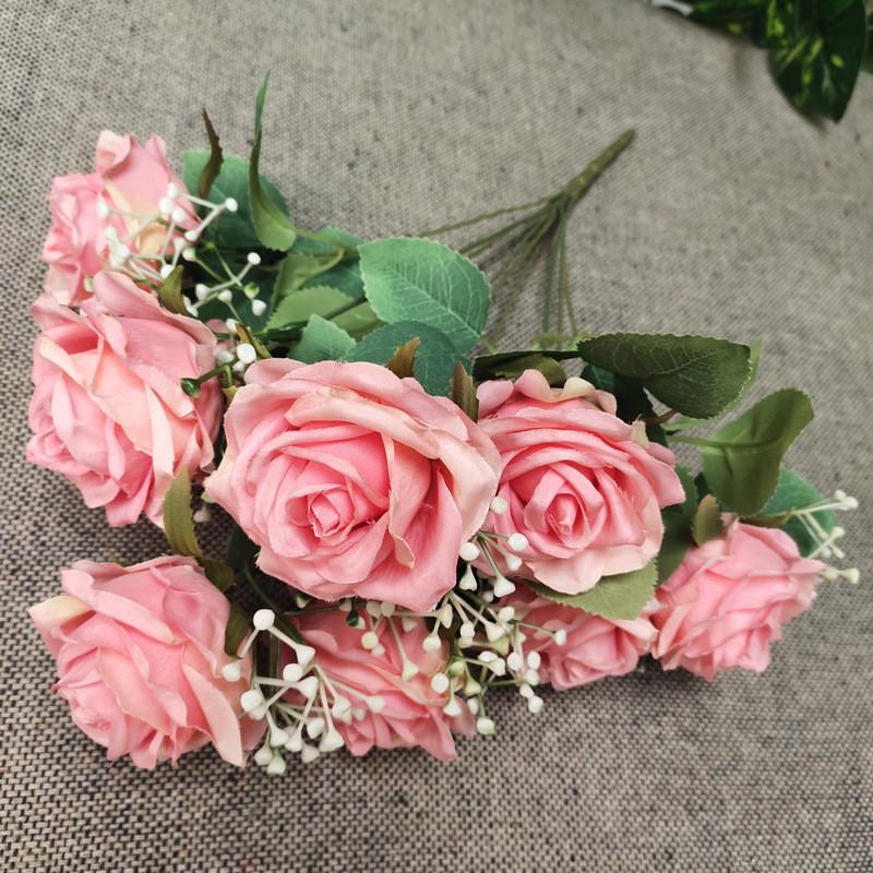 Home Decor Artificial Rose Flower Bouquet With Realistic Petals For Wedding And Photography Props