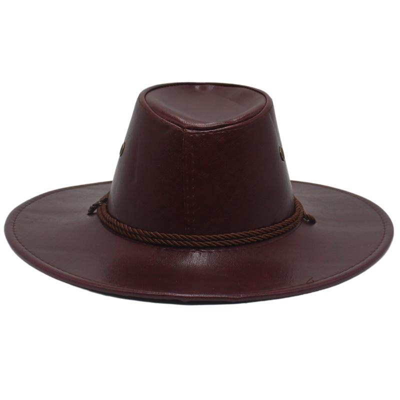 Western Cowboyhut Ethnischer Stil Outdoor Pferderennen Ritterhut Kunstleder Glänzend Große Krempe Zylinder Stylinghut
