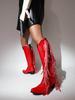 Fashion IPPEUM Cowboy Boots For Women Knee High Chunky Heel Red Leather 2024 New Fashion Western Shoes Size 43