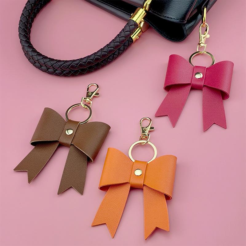 Simple Bow Leather Keychain Xiaohongshu Same Car Keychain Bow Bag Hanging