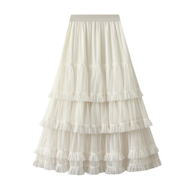 Qooth Sweet Tiered Tulle Skirt Summer Pink A Line Skirt Simple Casual Trendy Women's Skirt QT2591