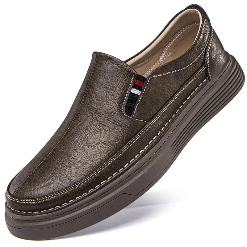 Men s Extra Large Hand-Stitched Leather Slip-On Loafers, Size 46 Casual Cowhide Shoes 41