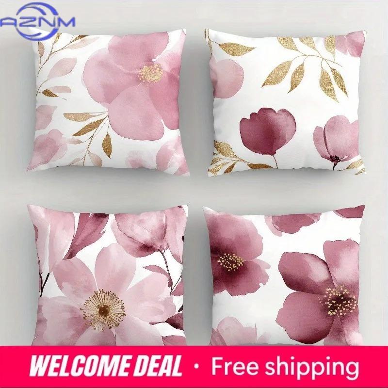 Home Decorative Pillowcase Pink Flower Pattern Bedroom Living Room Sofa Decorative Cushion Cover