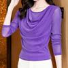 Round Neck Bright Silk Long Sleeve Pullover T-shirt for Women In Autumn New Style Celebrity Top Fashionable Base Shirt