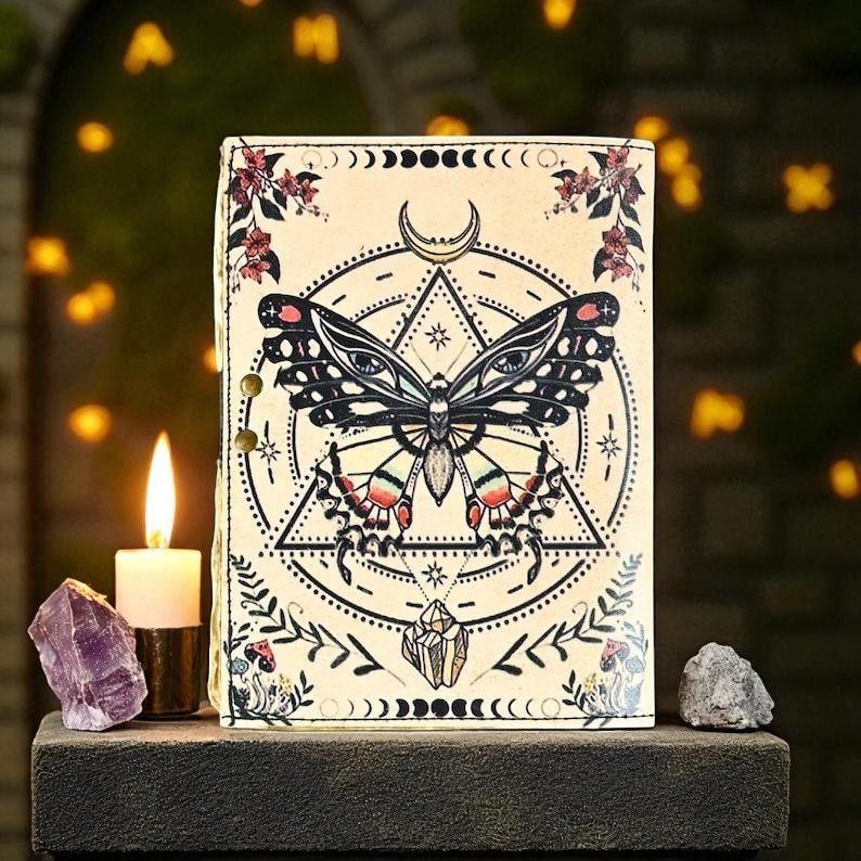 Luna Moth Leather Book of Shadows | Chakra Spell Journal | Leather Witchcraft Grimoire | Witchy Gift | Handmade Notebook