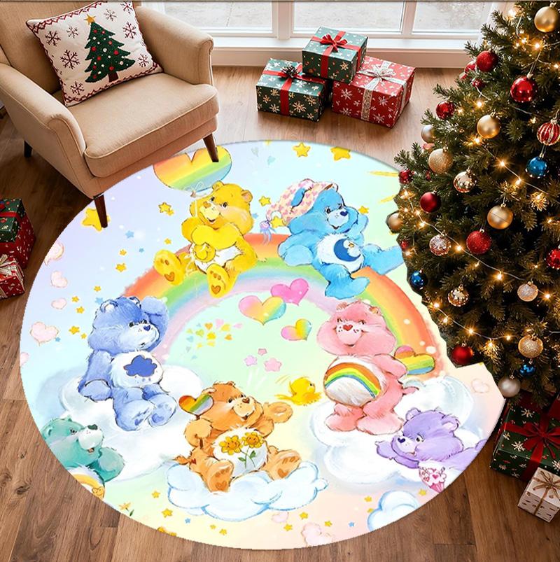 Care Bears Pattern Round Rug, Indoor/Outdoor Mat, for Picnic, Gameroom, Bedroom, Office, Living Room, Home Decor Carpet, Birthday Gift