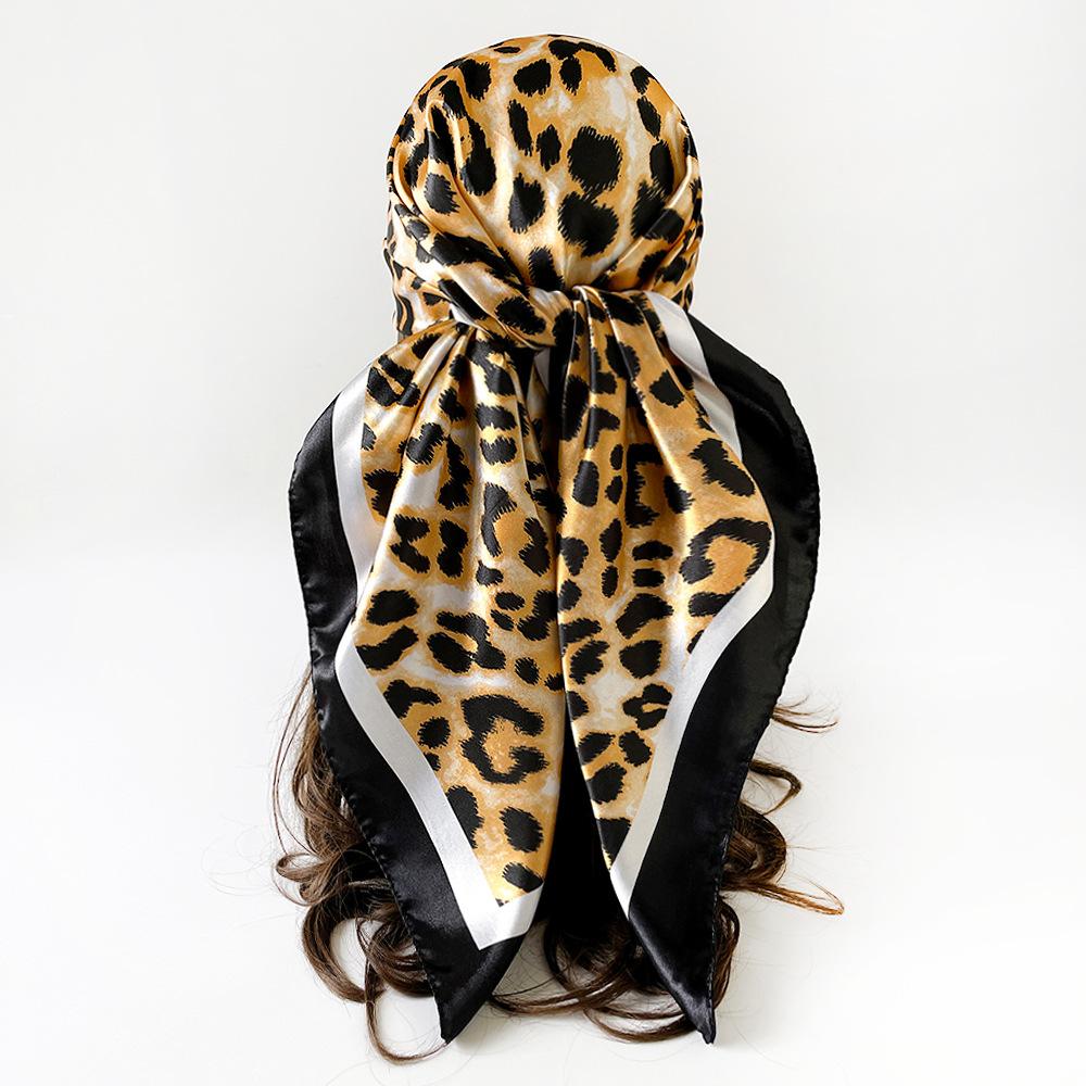 90s Print Leopard Print Elegant Fashion Headscarf Faux Silk Women's Versatile Head Wrap Retro Satin Square Scarf