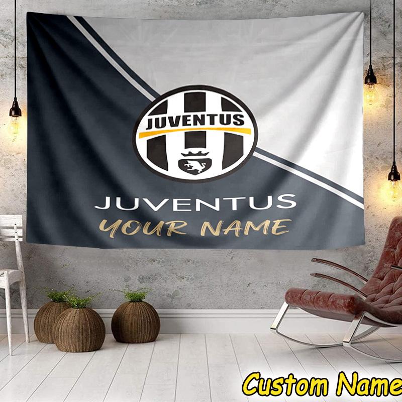 Custom Name Juventus Football Club Crest Tapestry Room Decoration Wall Hanging for Living Room Bedroom, dormitory, Birthday and Christmas gifts