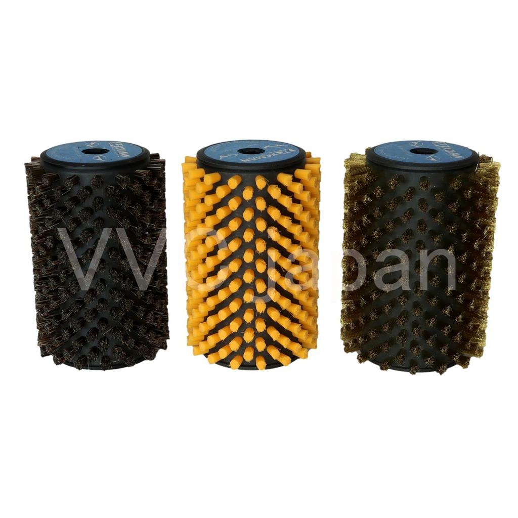 Snowboard and Ski Waxing Brush Rotating Brush Set with Bearing 3 Brass or Cork and Horsehair Brush Handle, Brushes, Nylon, Horsehair, (Brass, Nylon,